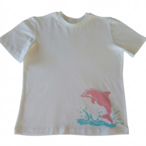 Organic cotton tee with dolphin on glitter ocean 🌊